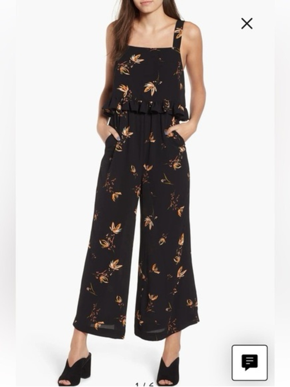 Nordstrom BP Floral Cropped Black Jumpsuit